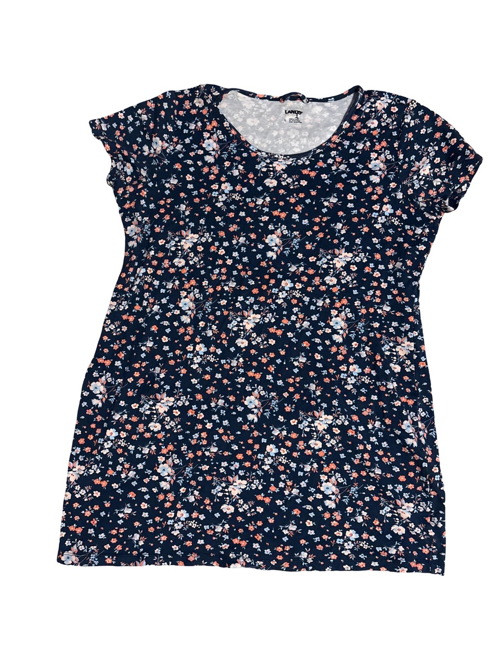 Lands' End Navy Floral Short Sleeve Tee Dress